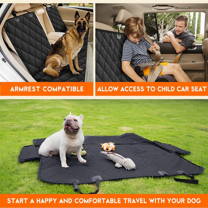 RoadGuard dog car seat cover installed across a car's back seat.