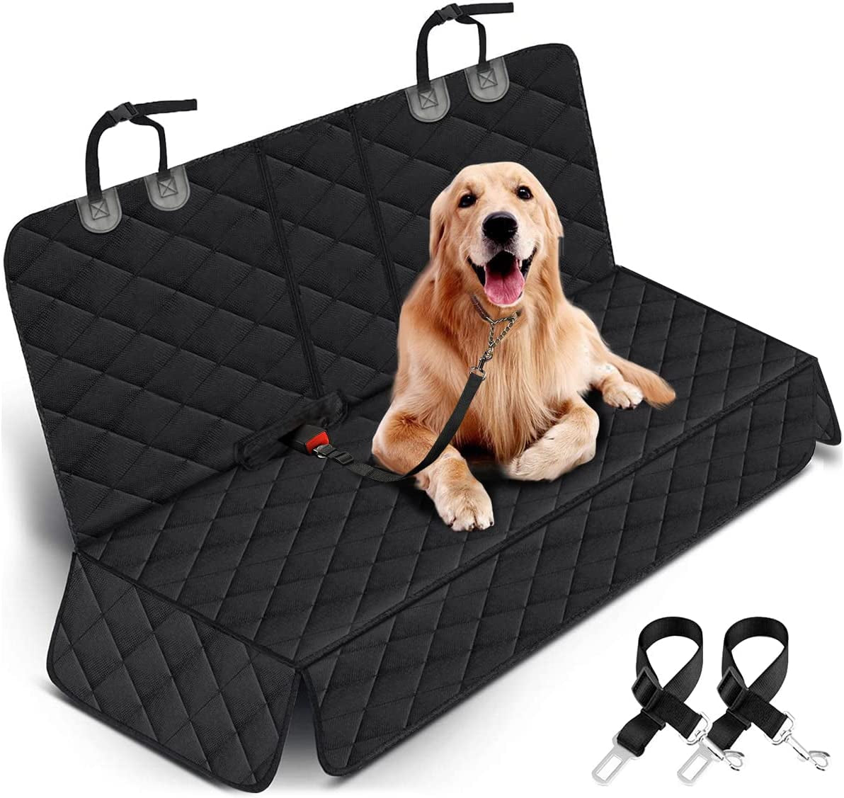 RoadGuard dog car seat cover installed across a car's back seat.