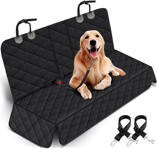 RoadGuard dog car seat cover installed across a car's back seat.