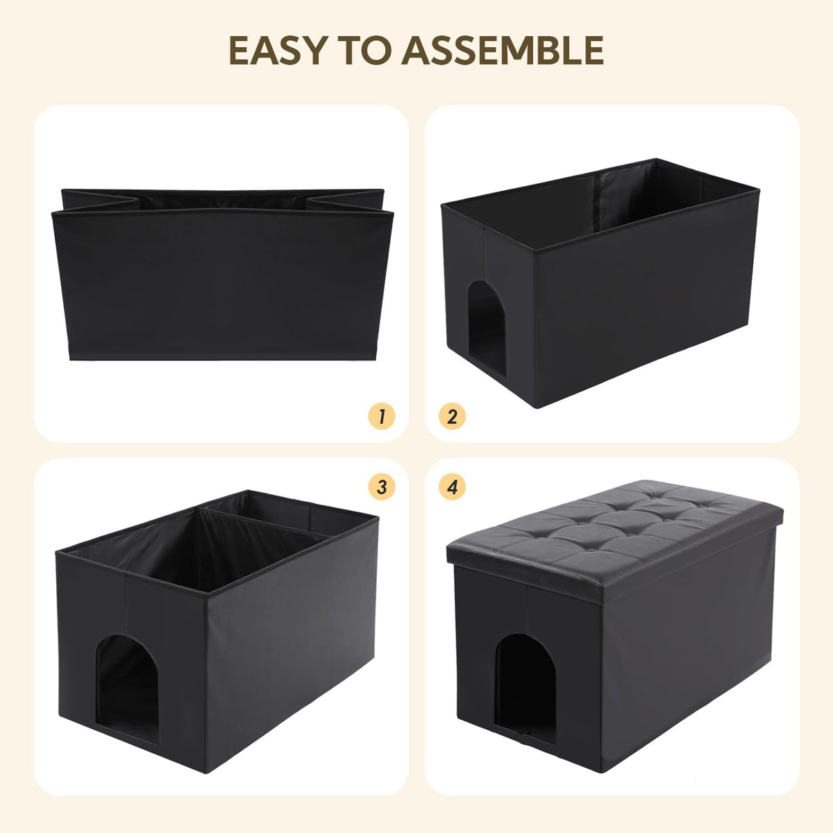 Enclosed cat litter box furniture bench with a hinged door.