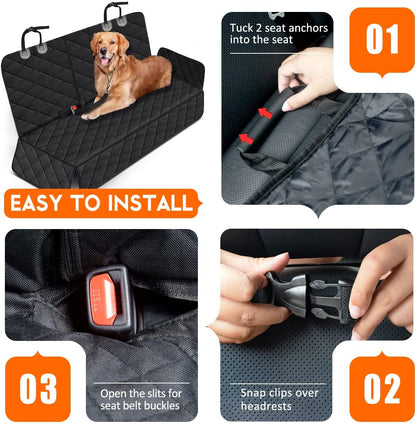 RoadGuard dog car seat cover installed across a car's back seat.