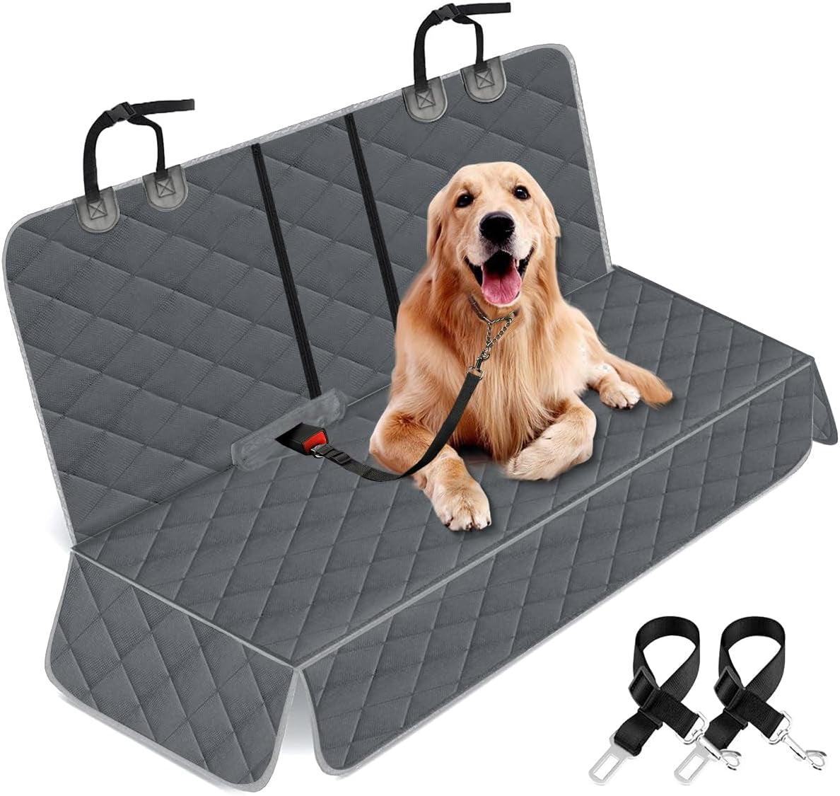 RoadGuard dog car seat cover installed across a car's back seat.